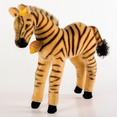 Vintage Steiff Stuffed Animal, Zebra. Outer covering 59% wool, 41% cotton. Brown and black 