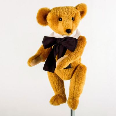 Vintage Carrousel Teddy Bear, Fancy Bear. Brown mohair, fully jointed, pad paws. Wears a white 