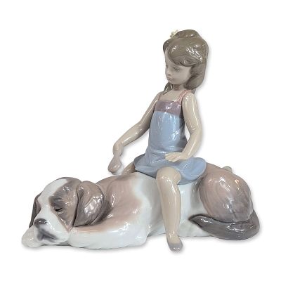 Lladro Contented Companion Glazed Porcelain Figurine. Lladro (Spain). Contented Companion 