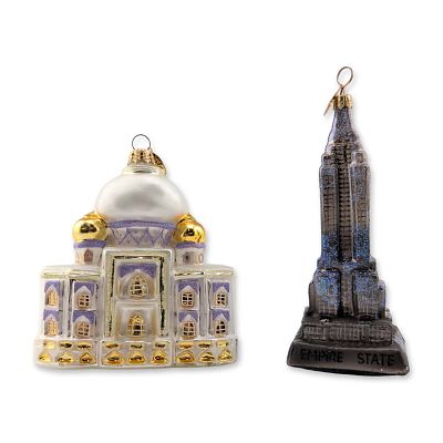Two Christopher Radko Blown Glass Architectural Ornaments. Two mouth-blown glass architectural 