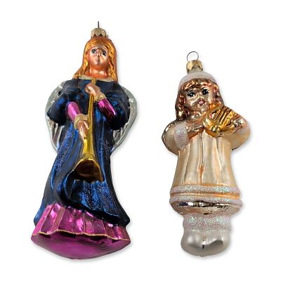 Two Christopher Radko Hand Blown Glass Angel Christmas Ornaments. Two hand-blown glass Christmas 