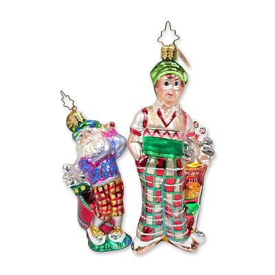 2pc Christopher Radko Golfing Santa and Caddy Glass Ornaments. Christopher Radko. Pair of 
