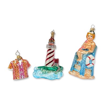 Three Christopher Radko Blown Glass Beach Ornaments. Christopher Radko. Trio of hand-painted 