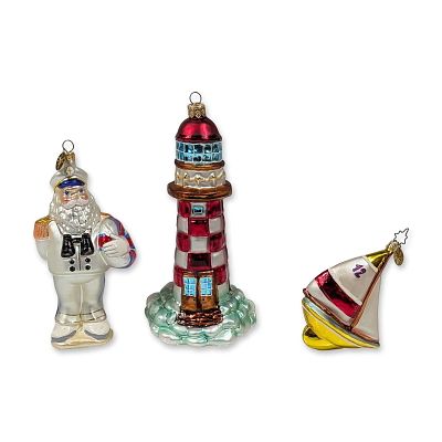 Three Christopher Radko Nautical Theme Glass Ornaments. Christopher Radko. Three nautical-themed 