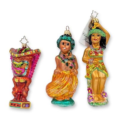 3pc Christopher Radko Tropical Hawaiian Glass Ornaments. Christopher Radko. Three hand-painted 