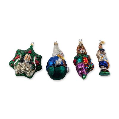 Group of Four Christopher Radko Rabbit Ornaments. Christopher Radko blown glass Christmas 