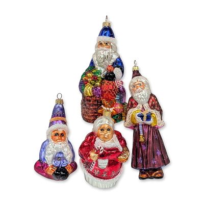 4pc Christopher Radko Collection of Glass Christmas Ornaments. The grouping includes a large 
