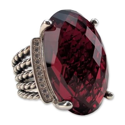 David Yurman Sterling Silver Wheaton Garnet and Diamonds Ring. David Yurman Wheaton collection 