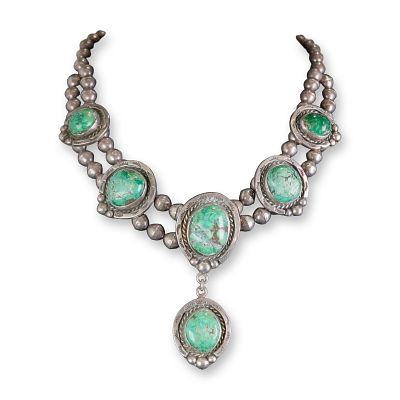 Navajo Style Sterling Silver and Turquoise Necklace. Navajo style double-strand station necklace 