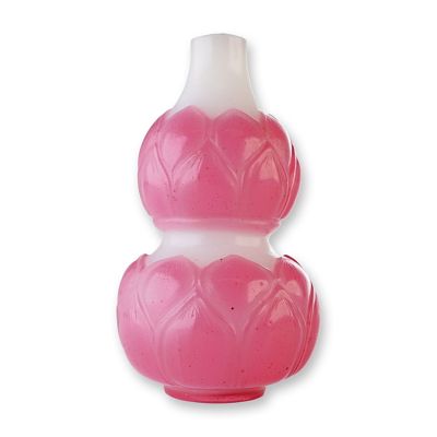 Peking Glass Overlay Snuff Bottle, Double Gourd Form, Pink Lotus. A white Peking glass snuff 