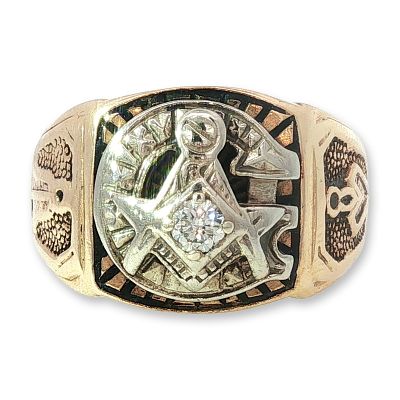 10K Gold and Diamond Masonic Signet Ring. Masonic signet ring in 10K yellow and white gold. The 