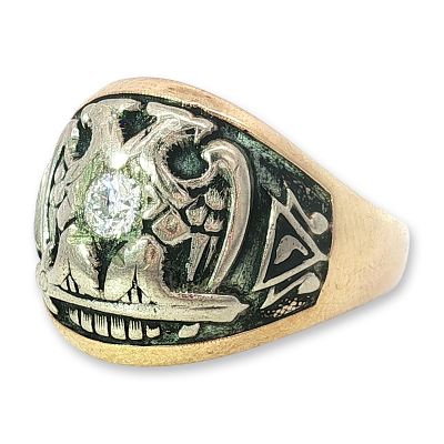 Kinsley & Son Gothic 10K Gold and Diamond Masonic Ring. Kinsley &amp; Son 32nd Degree Scottish 