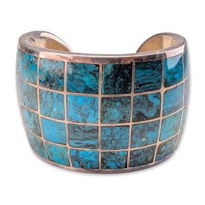 Federico Jimenez Southwestern Sterling Silver and Turquoise Inlay Cuff Bracelet. Southwestern 