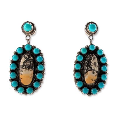 Anthony Skeets Navajo Sterling Silver Turquoise and Jasper Earrings. Anthony Skeets Navajo drop 