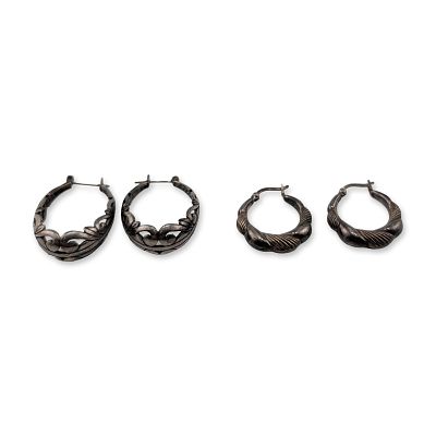 Two Pairs of Sterling Silver Hoop Earrings. Two matched pairs of sterling silver hoop earrings. 