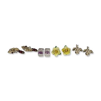 4 Pairs of Vintage Mixed Metal and Porcelain Clip-On Earrings. Group of four pairs of vintage 