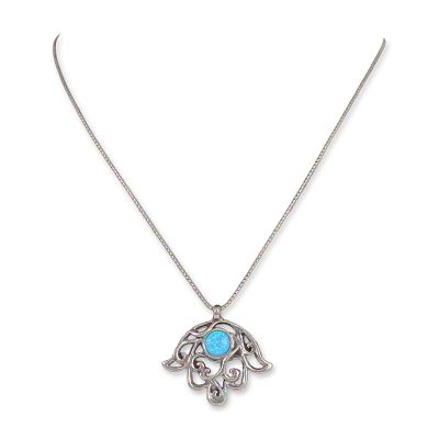 Israeli Sterling Silver Hamsa Necklace. Israeli Hamsa pendant necklace in sterling silver 