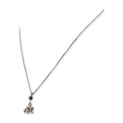 Sterling Silver Elephant and Amethyst Pendant Necklace. Sterling silver necklace featuring a 