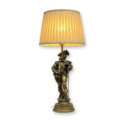 Polychrome and Gilded Plaster Cast Metal Statue Lamp w/ French Duke de Vendome. A sculptural 