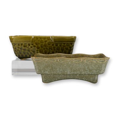 A Pair of Brush McCoy Green Glazed Ceramic Rectangle Planters. A pair of vintage Brush McCoy 