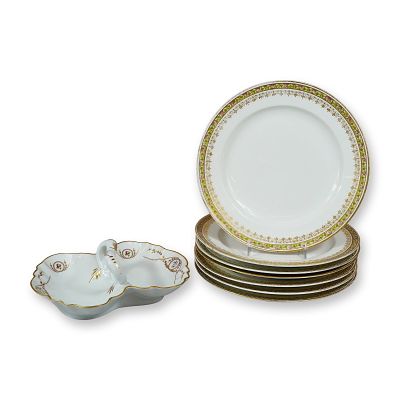 8pc Theodore Haviland Limoges Plates and Split Tray. Theodore Haviland, Limoges, France. Group 
