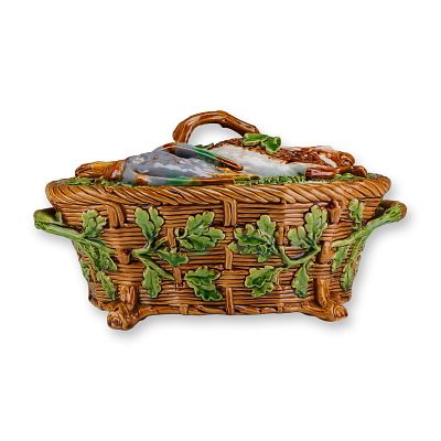 Minton Majolica Game Pie Tureen with Liner and Cover. A Minton Majolica Game Pie Dish with Liner 