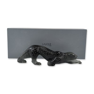 Lalique Black Crystal Zeila Panther Sculpture. Lalique, France. Large Zeila panther sculpture in 