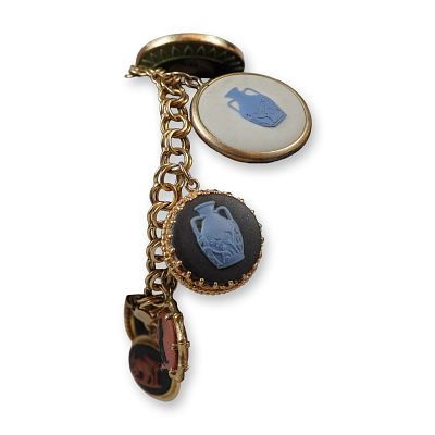 Wedgwood Jasperware and 12 Karat Gold Charm Bracelet. A vintage charm bracelet featuring an 