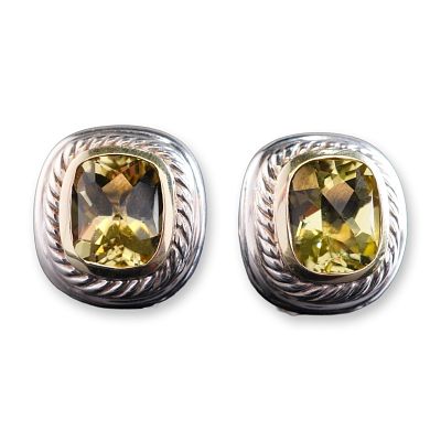 Pair of David Yurman Sterling Silver and 14K Yellow Gold Albion Citrine Earrings. A matched pair 