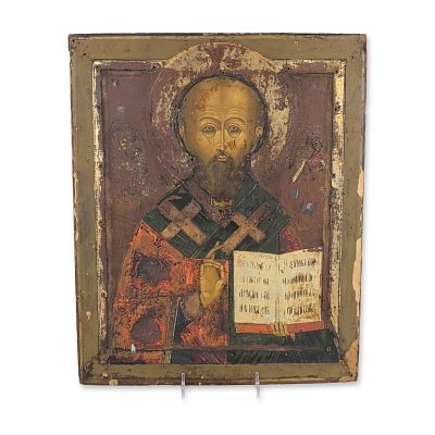 Russian 18th Century Wood Saint Nicholas of Myra Icon. Russian School, 18th or 19th century. 