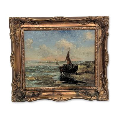 T. McLeod Coastal Scene with Sailing Vessel Oil on Board. T. McLeod (20th century). Coastal 