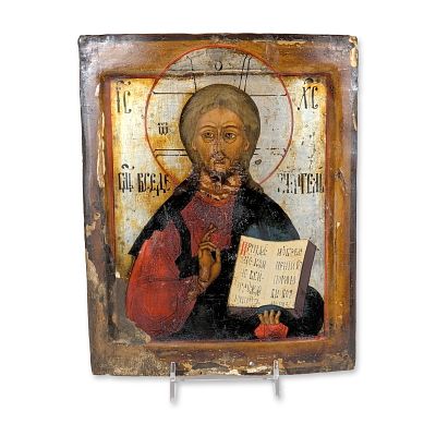 18th Century Russian Christ Pantocrator Icon. 18th or 19th-century Russian Orthodox icon of 
