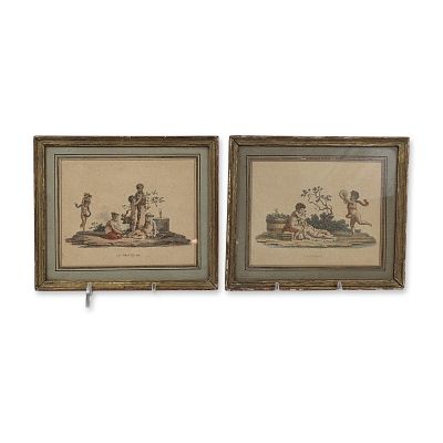 Pair of French Stipple Engravings Gilles Demarteau. French neoclassical style. Pair of 
