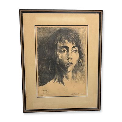 Raphael Soyer (American, 1899-1987), Lithograph on Paper, Girl with Parted Lips, Signed. Raphael 