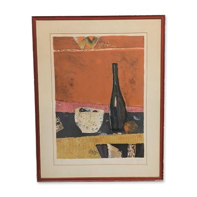 Rene Genis (French, 1922-2004), lithograph on Paper, Still Life with Bottle, Signed. Rene Genis 