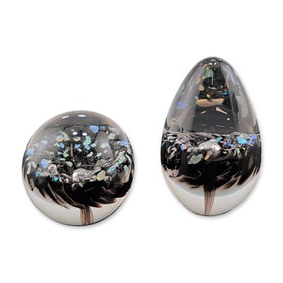 Two Glass Eye Studio Dichroic Studio Art Glass Paperweights. Contemporary studio art glass. Pair 
