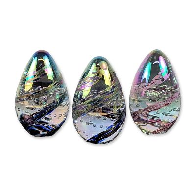 3pc Glass Eye Studio Iridescent Glass Eggs. Glass Eye Studio (GES) trio of egg-shaped 