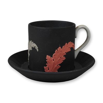 2pc Wedgwood Black Jasperware Cup and Saucer. This black jasperware cup and saucer set was 