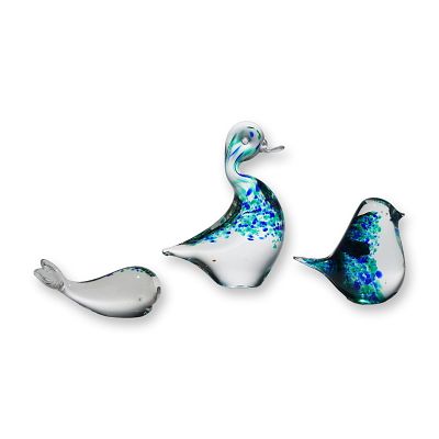 Three Wedgwood Glass Animal Paperweights Including Duck, Bird, and Whale. A collection of three 
