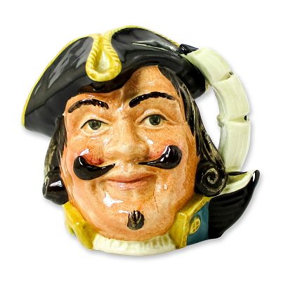 Captain Henry Morgan D6469 Small Royal Doulton Character Jug. Black tricorn; blue collar trimmed 