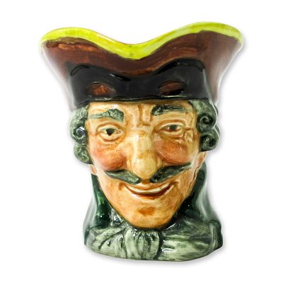 Dick Turpin D5618 Small Doulton Character Jug. Style One. Brown hat; black mask up; green coat; 
