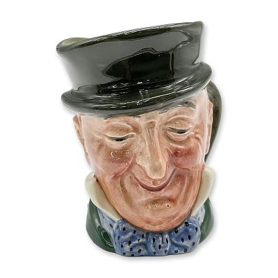 Mr. Micawber D5843 - Small - Royal Doulton Character Jug. Black hat; green coat; blue polka-dot 