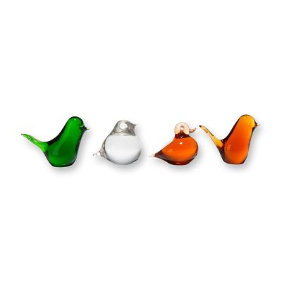 4pc Wedgwood Glass Bird Paperweights. A set of four art glass bird figurines produced by 