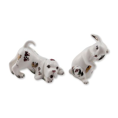 2pc Royal Doulton English Porcelain Prototype Dog and Rabbit Figurines. Pair of glazed porcelain 
