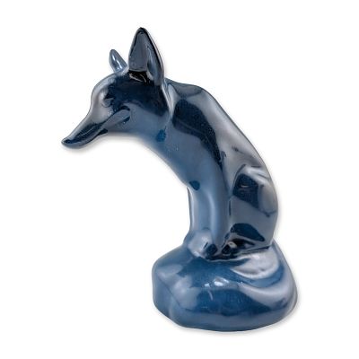 Royal Doulton Rare Blue Glazed Porcelain Figurine, Fox Seated HN147C. Royal Doulton, England. A 
