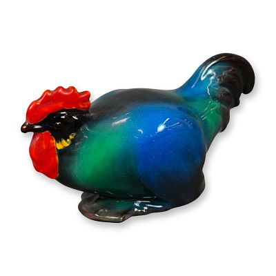 Royal Doulton Porcelain Bird Figurine, Cockerel Crouch - Green HN178. Hand-painted figurine of a 