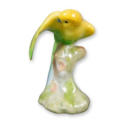Rare Royal Doulton Bone China Bird Figurine, Budgerigar K32. Hand-painted porcelain figure of a 