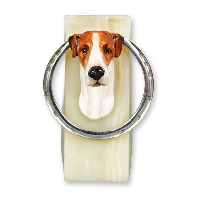 Royal Doulton Porcelain Dog Figurine on Base, Foxhound SK25. Hand painted bust figure of a white 