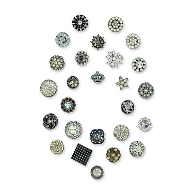 2 CARDS OF EARLY 20TH CENTURY "GLITZ" BUTTONS. 68 Small/Medium examples specialized to mostly 