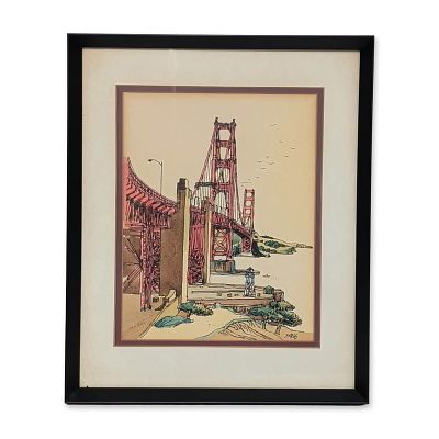 Martin Tang (American, 20th Century), Pen, Ink & Watercolor on Paper, Golden Gate Bridge, Signed. 